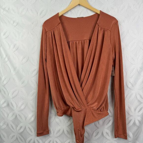 Free People Turnt Surplice Long Sleeve Thong Bodysuit Size M NWT Ginger Spice - Picture 5 of 10